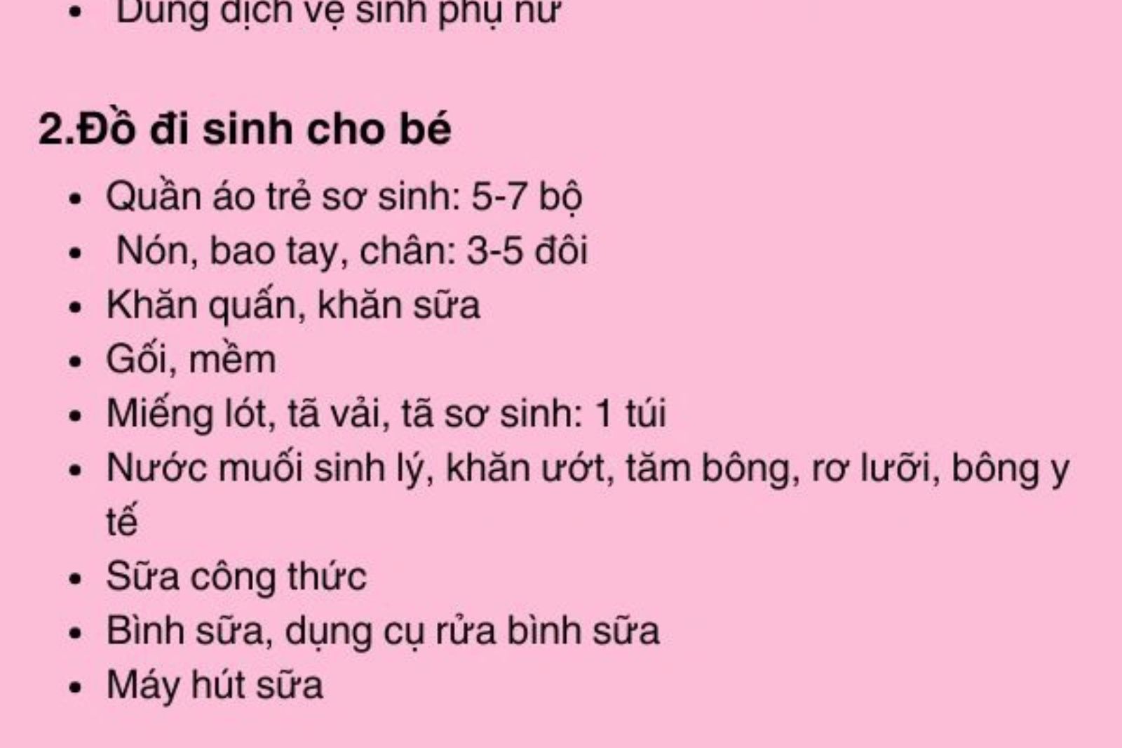 Lập danh sách chi tiết để tránh để quên đồ