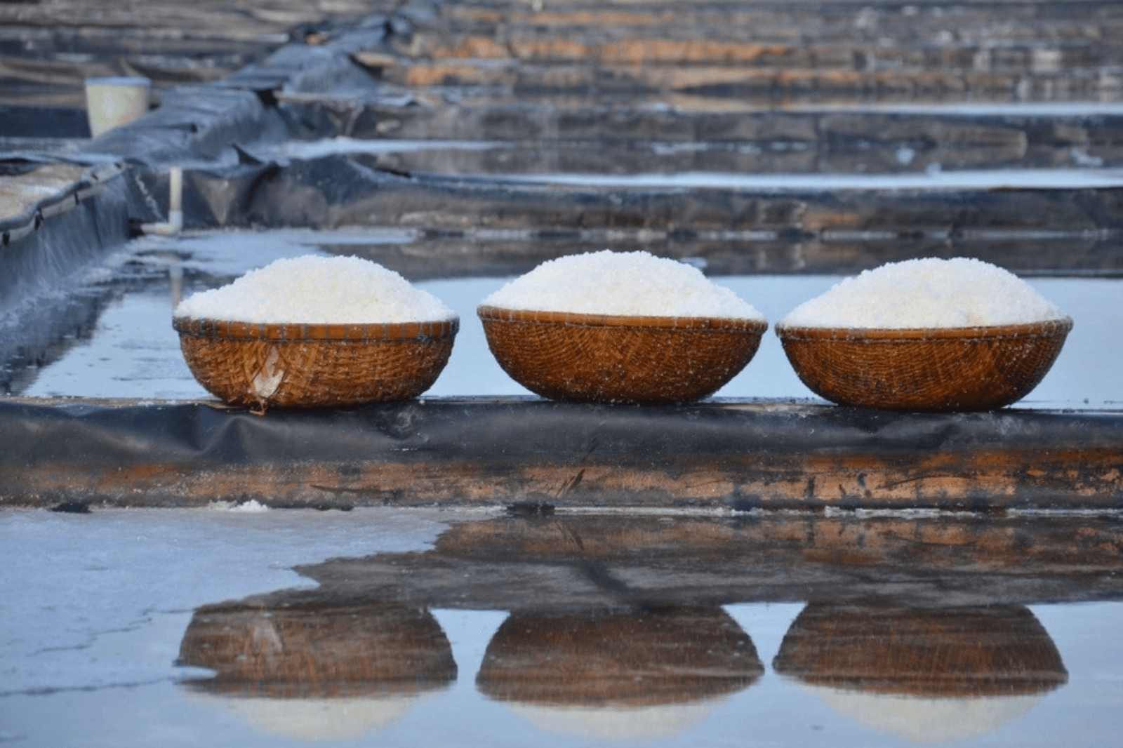 Những hạt muối trắng tinh sau những ngày nắng to