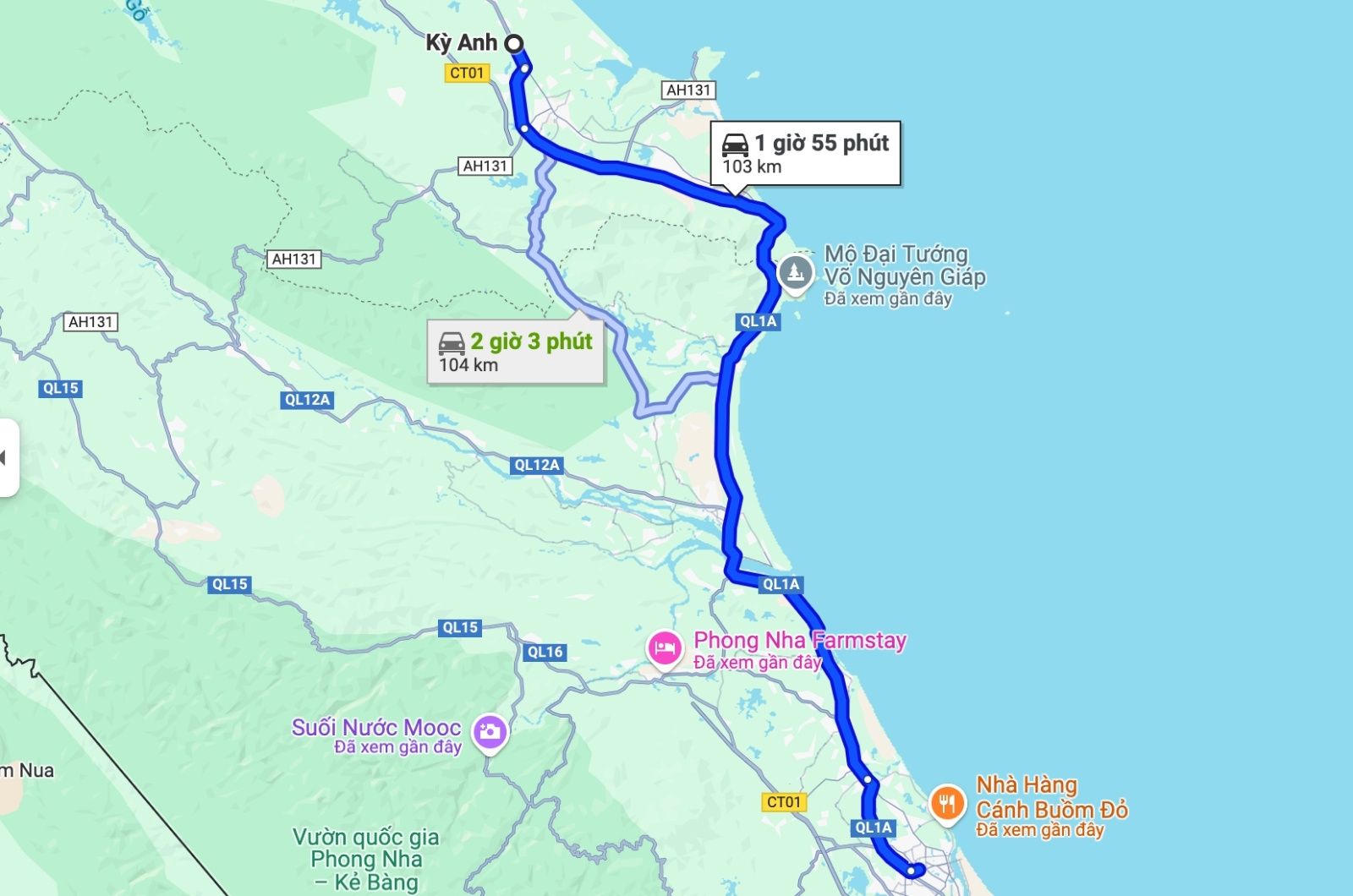 Quãng đường từ Kỳ Anh (Hà Tĩnh) đến Đồng Hới (Quảng Bình)