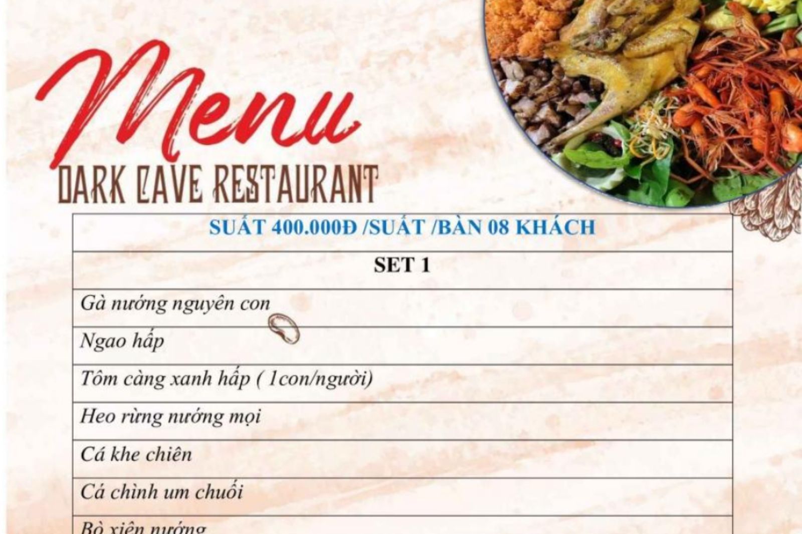 Suất 400.000 đồng dnàh cho 8 khách cực kỳ hấp dẫn và đầy đặn