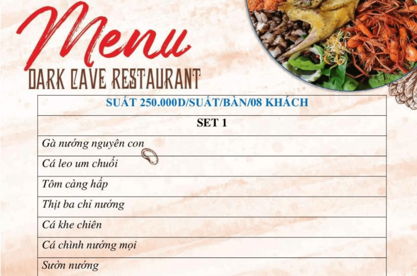 Thực đơn tham khảo cho suất 250.000 đồng
