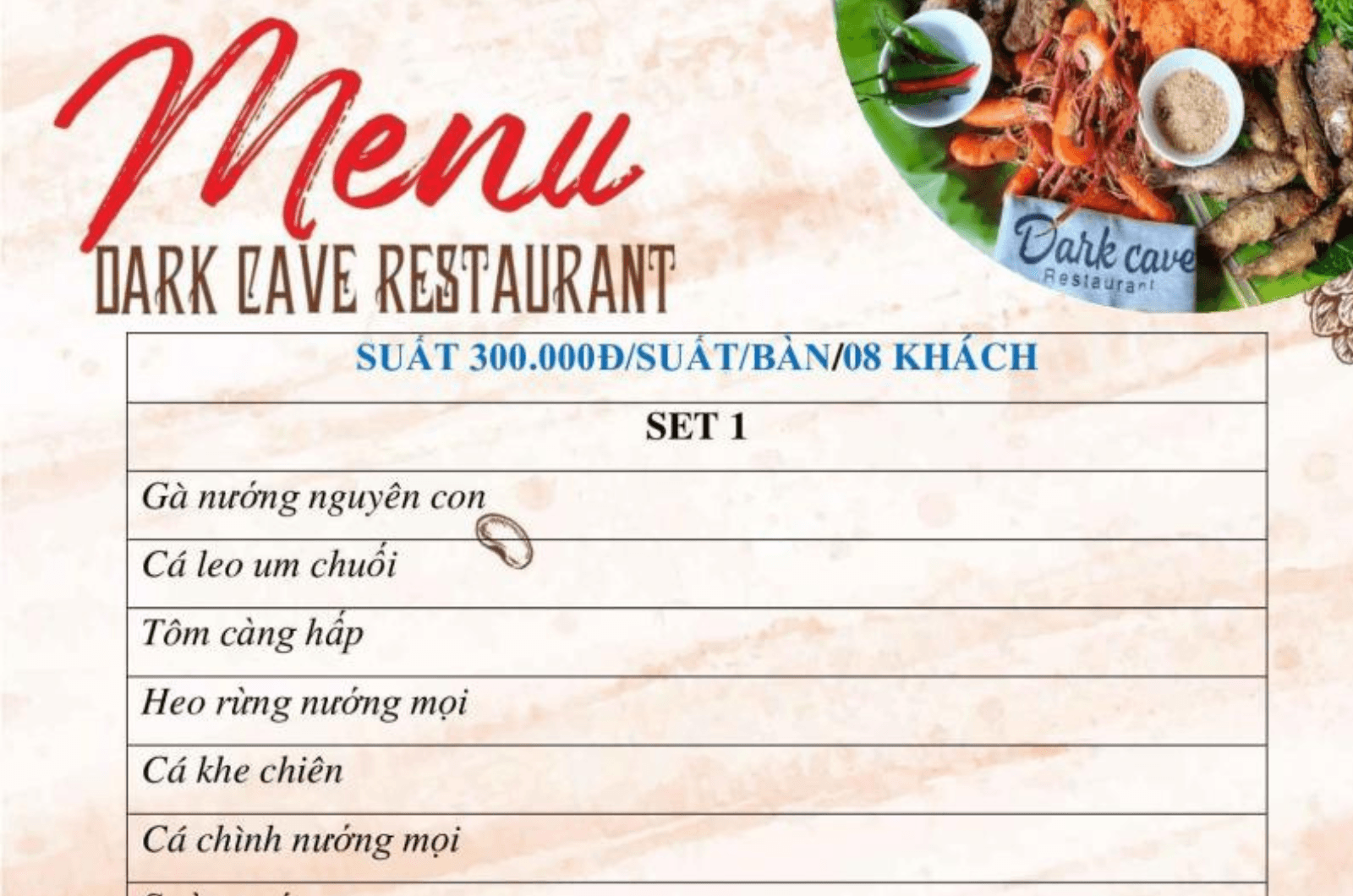 Thực đơn tham khảo cho suất 300.000 đồng