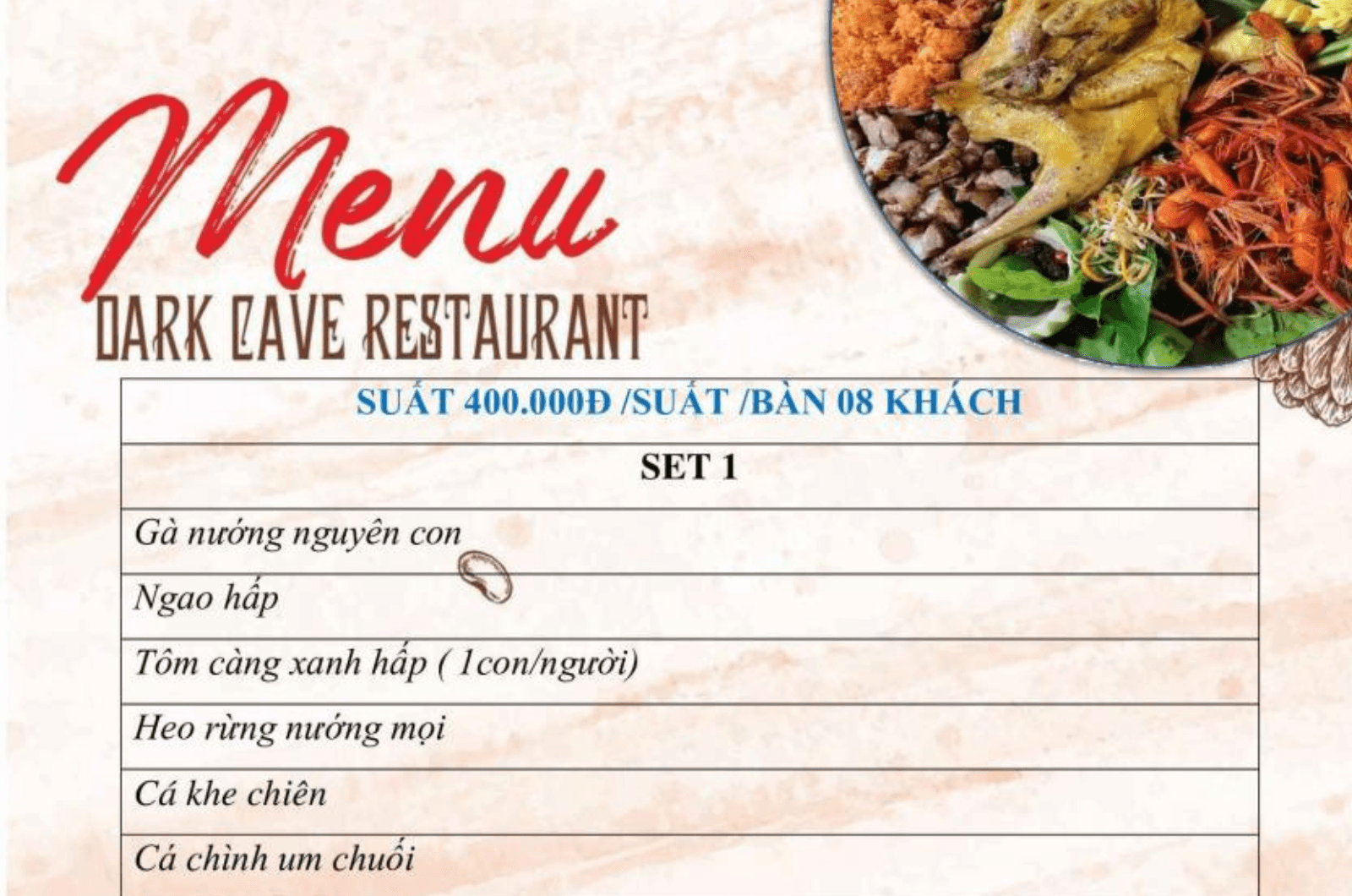 Thực đơn tham khảo cho suất 400.000 đồng