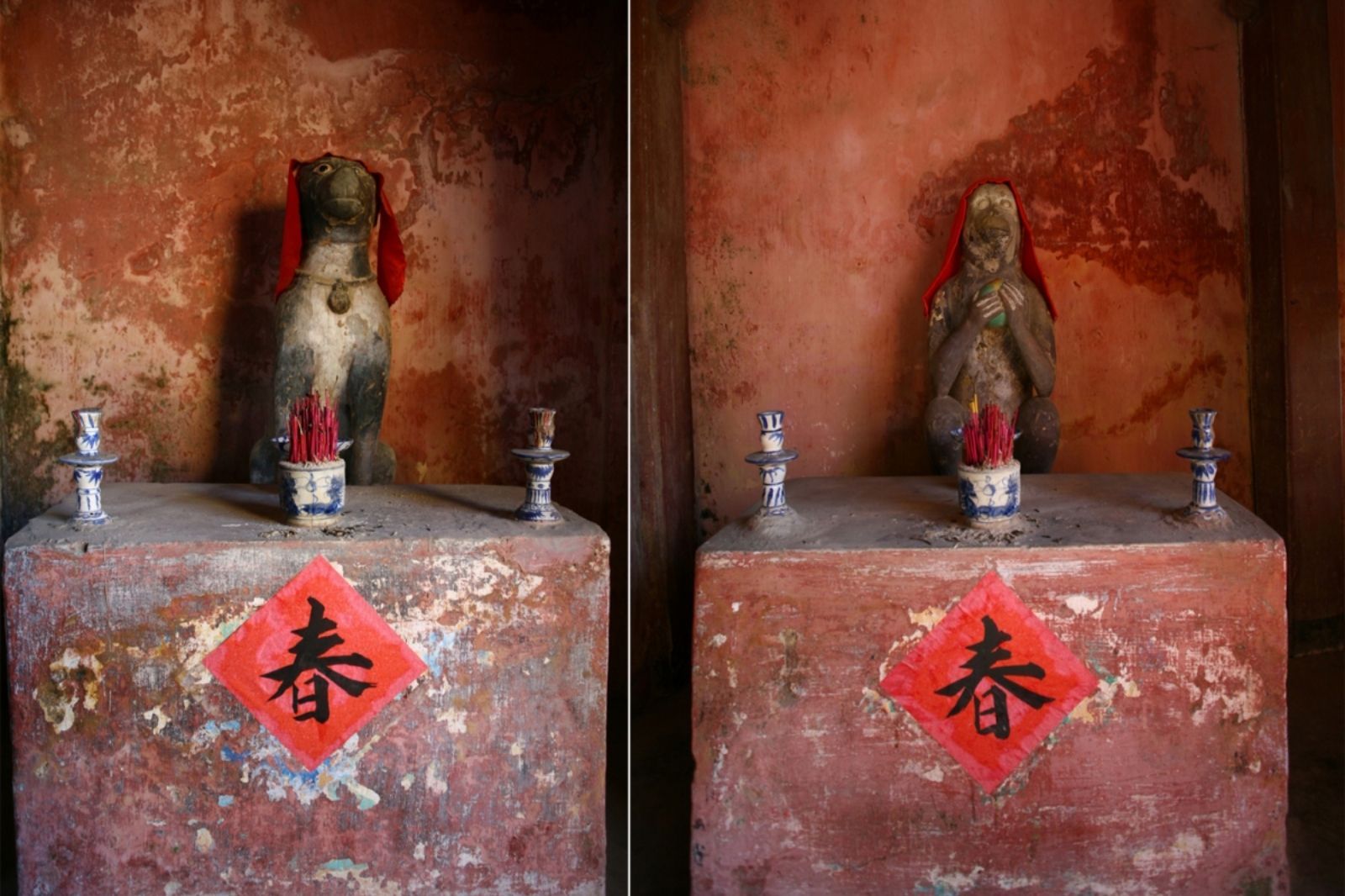 Hai linh vật bên trong chùa Cầu