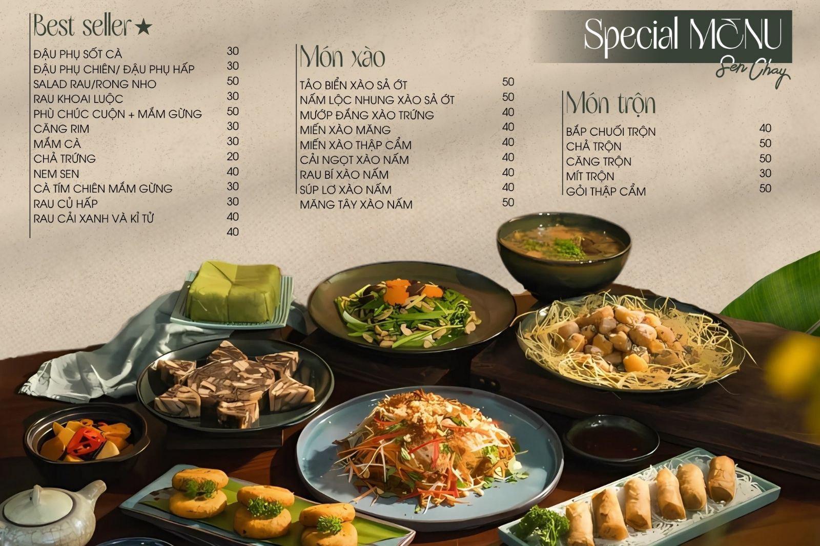 Menu quán sen chay 