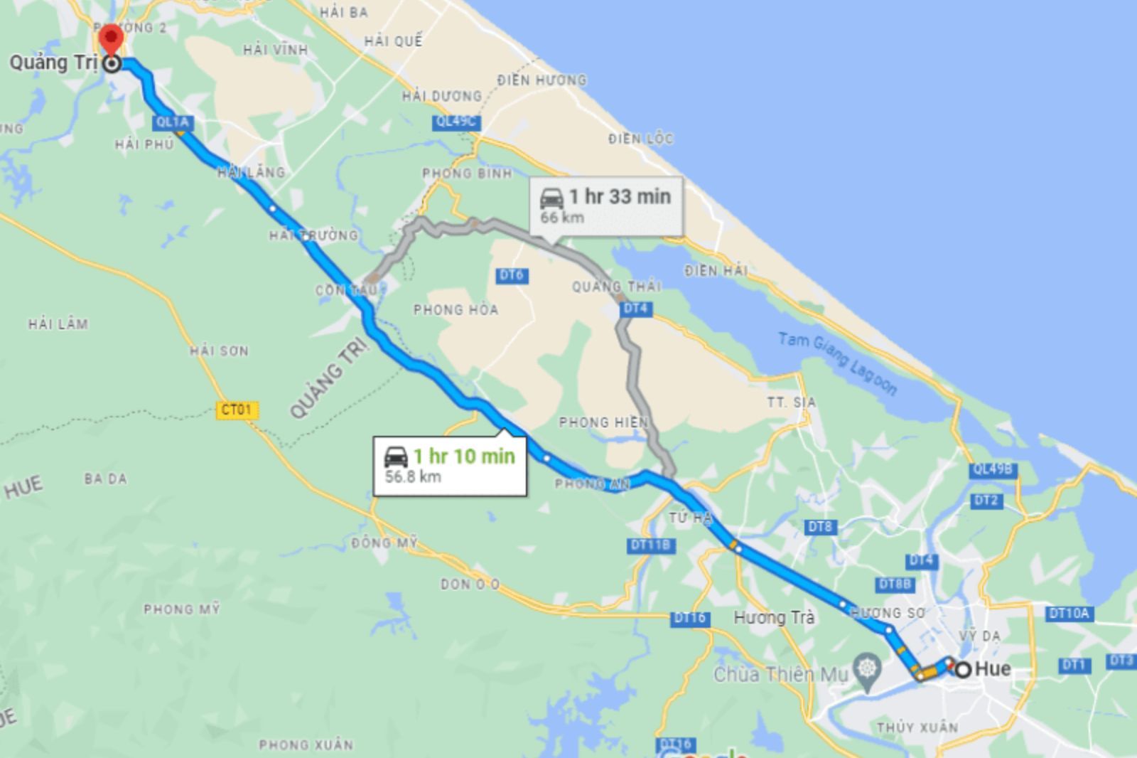 Thời gian di chuyển sẽ phụ thuộc vào tuyến đường 