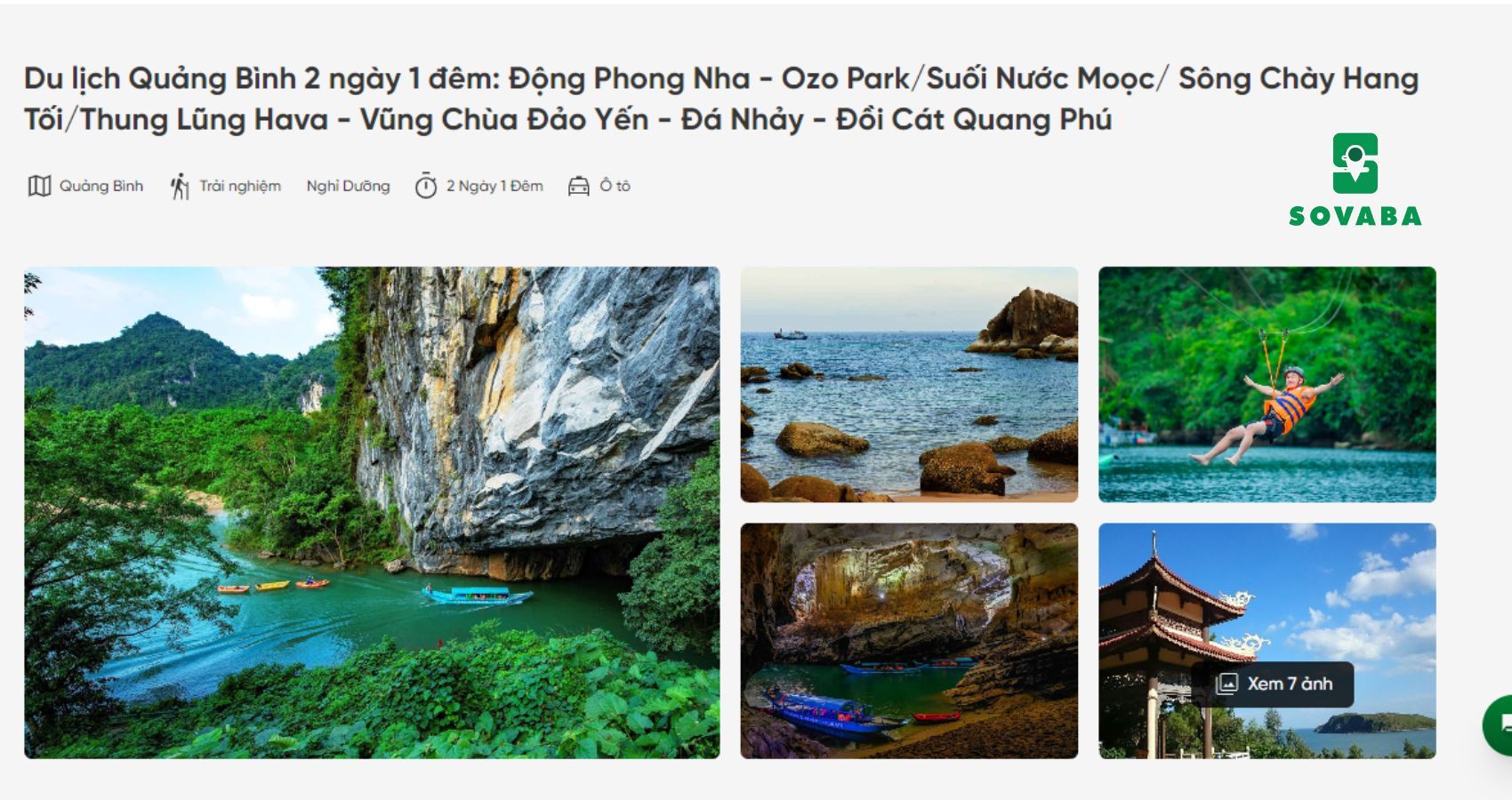 Tour du lịch Quảng Bình 2 ngày 1 đêm tại website của Sovaba Travel.