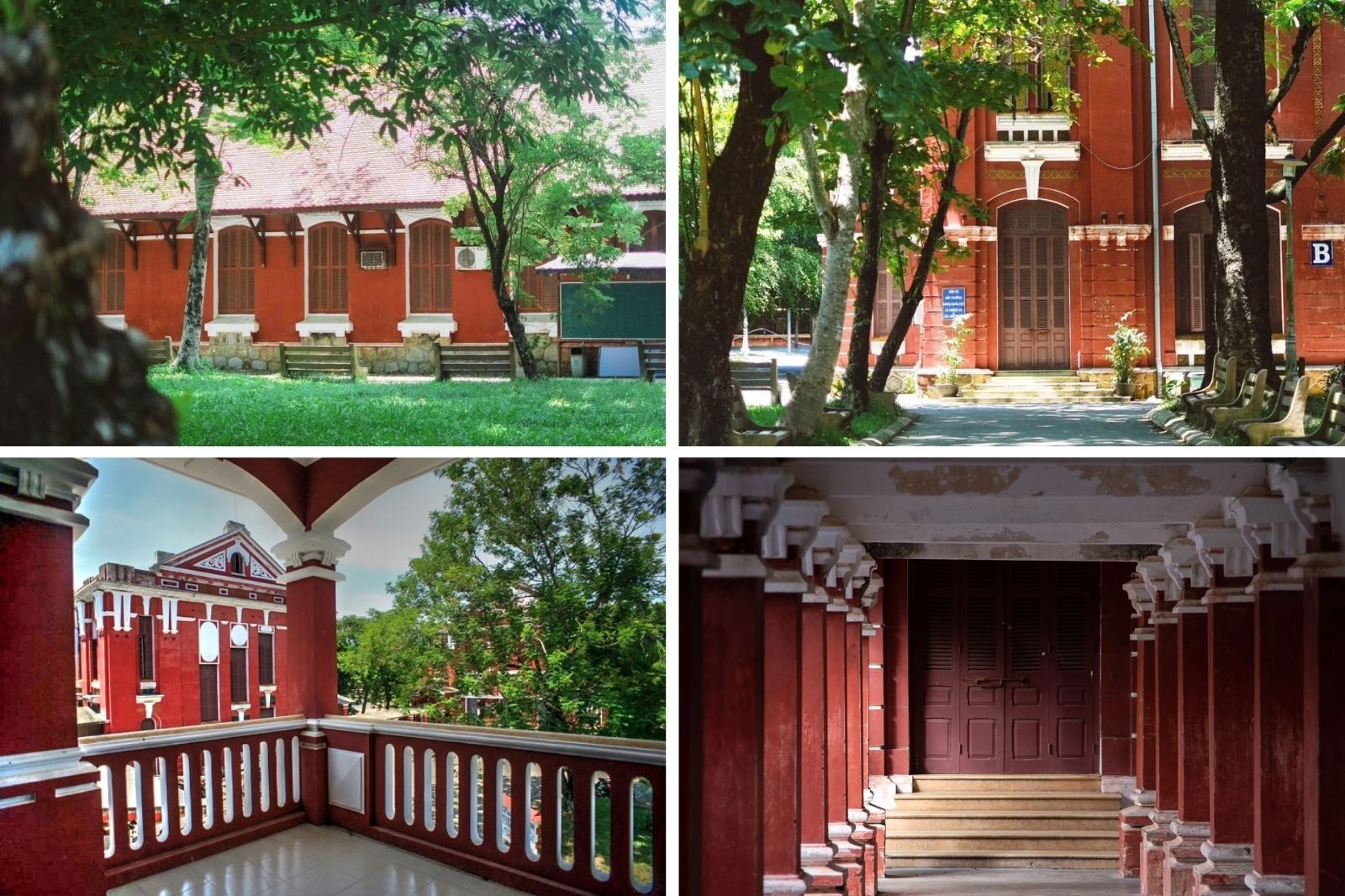 Trường nổi bật với màu đỏ hồng rực rỡ