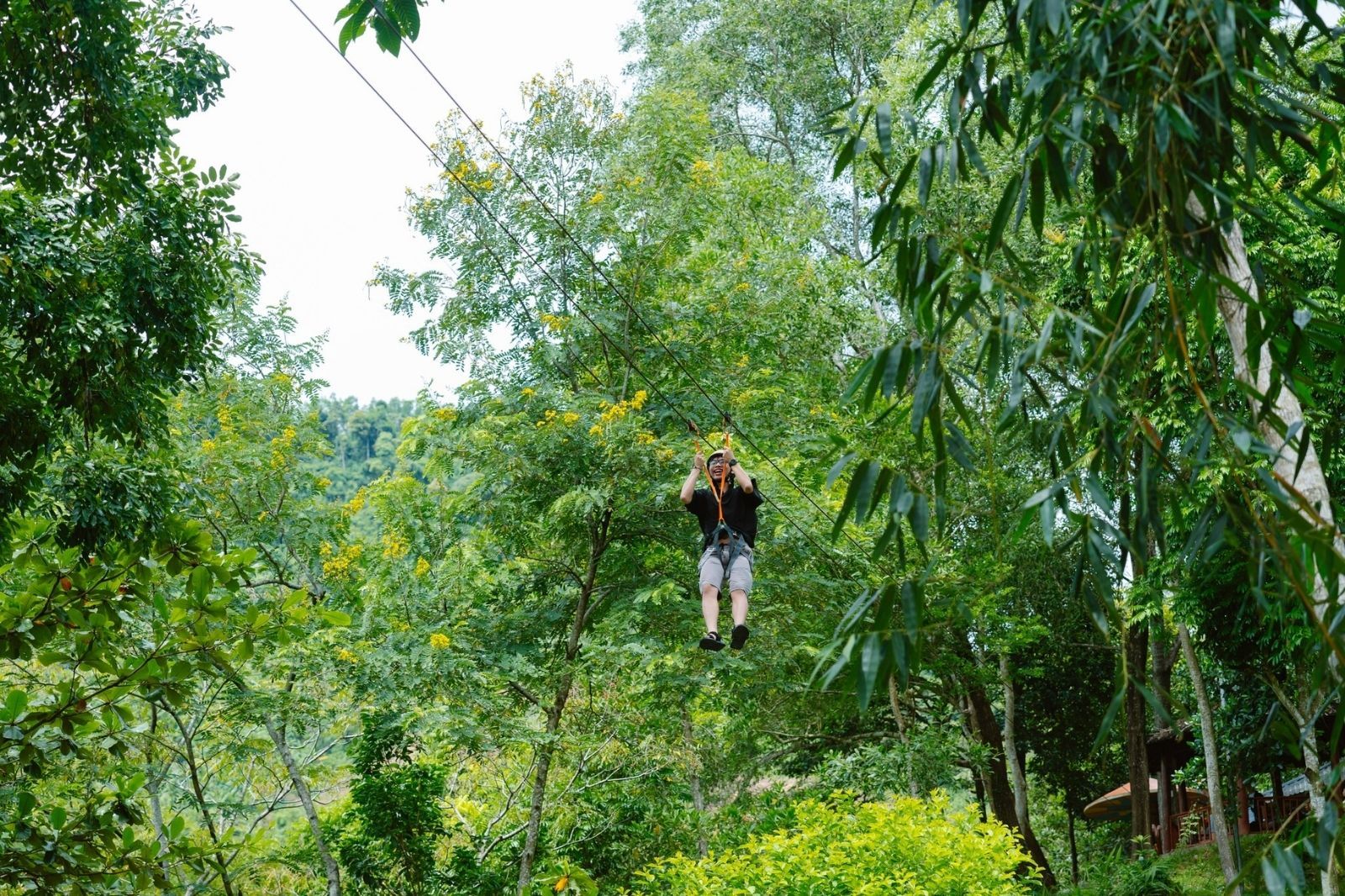 Hoạt động trượt zipline tại khu du lịch 